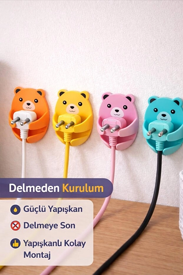 Toptan%20Ayıcık%20Desenli%204’lü%20Fiş%20Tutucu%20|%20Yapışkanlı%20Kablo%20Düzenleyici%20Organizer