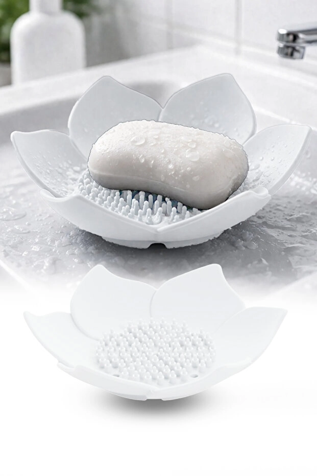 Toptan%20Lotus%20Sabun%20ve%20Sünger%20Tutacağı%20|%20Silikon%20Su%20Giderli%20Sabunluk