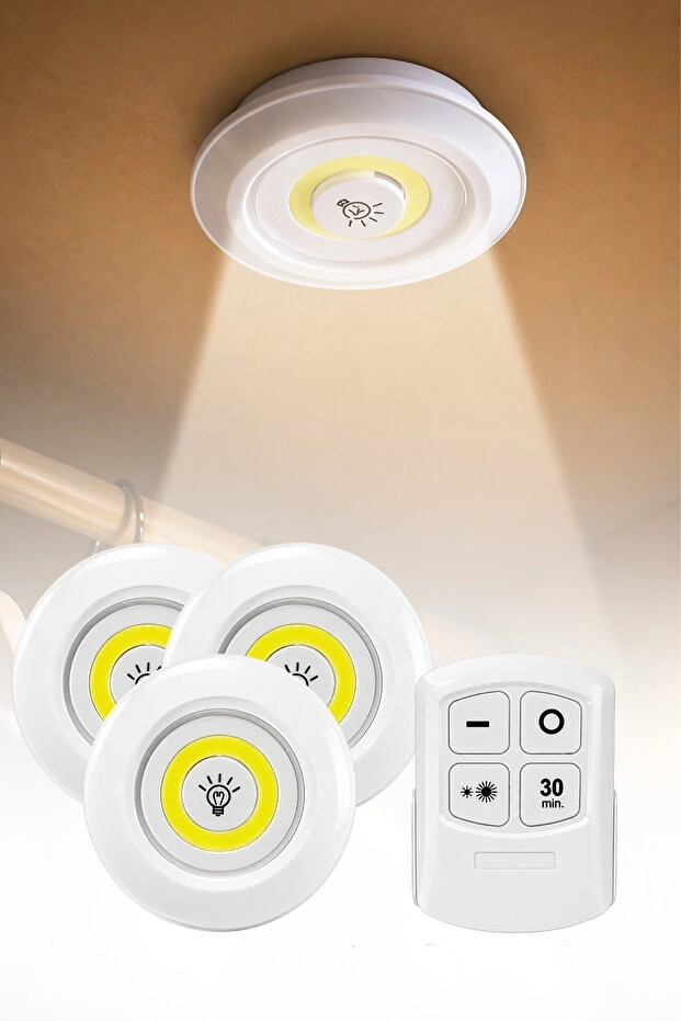 Toptan%203’lü%20Uzaktan%20Kumandalı%20Yapışkanlı%20LED%20Spot%20Lamba%20Seti%20|%20Kablosuz%20Pilli%20Aydınlatma