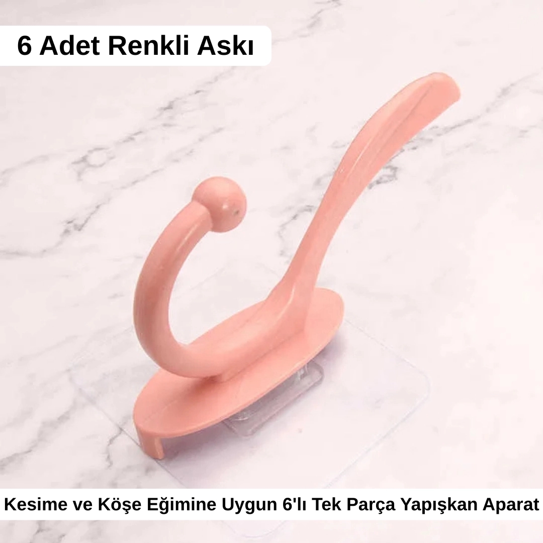 Toptan%20Şeffaf%20Yapışkanlı%206’lı%20Renkli%20Askı%20Seti%20|%20Delmeden%20Duvar%20Askılığı