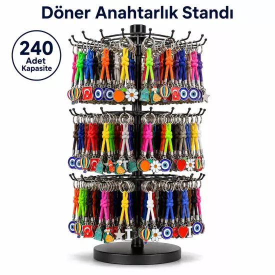Standlı Figürlü İpli Anahtarlık 240 Adet | Döner Teşhir Standı | İKONYA Plus
